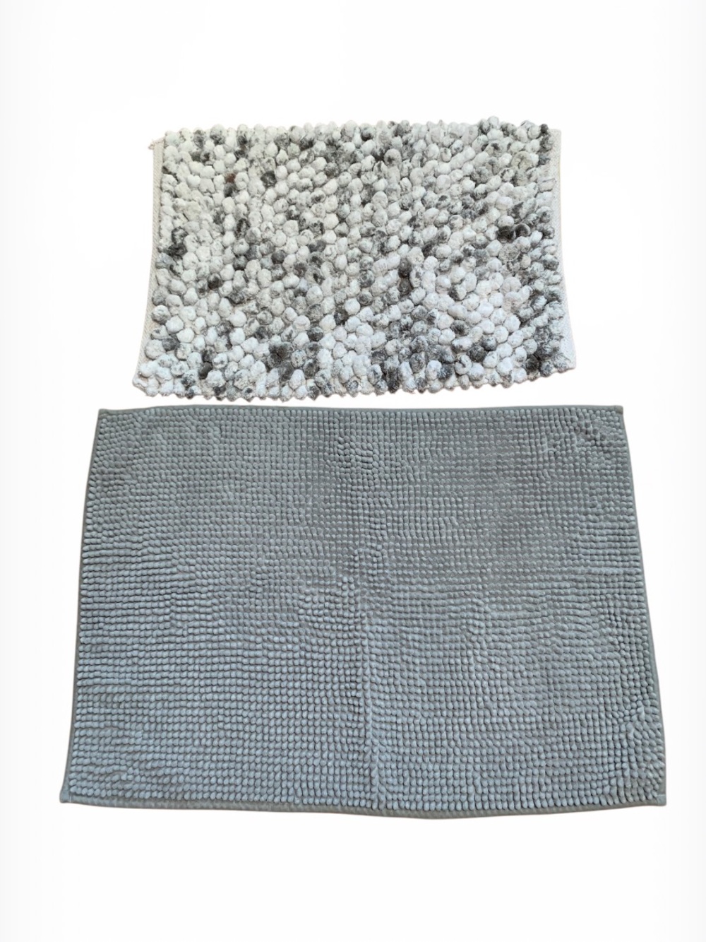 Gray Bath Rug Set - Textured Chenille & Pom
